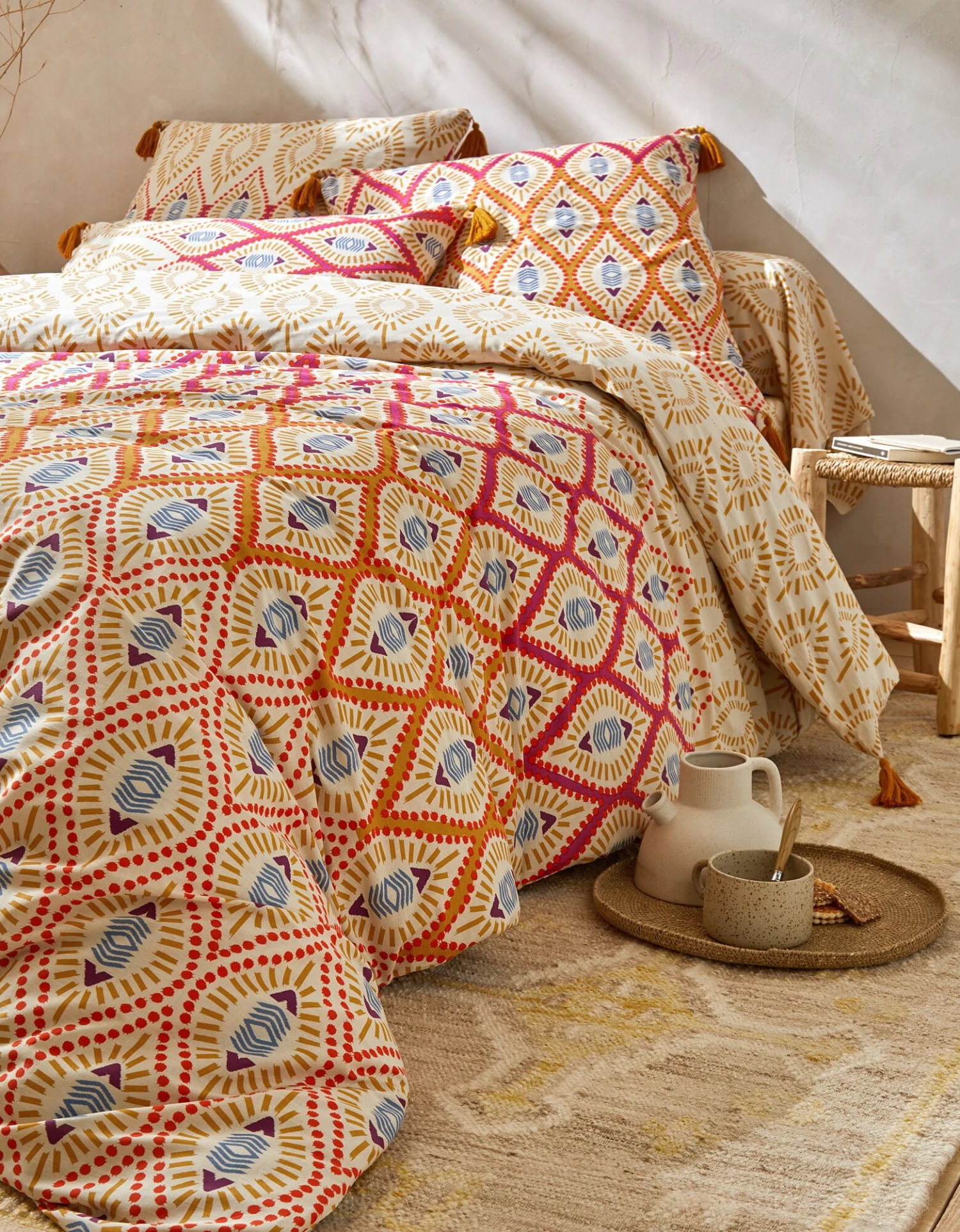 Linge De Lit Lina En Coton Imprimé Finition Pompons 2 Linge De Lit Lina En Coton Imprimé Finition Pompons – Image 2