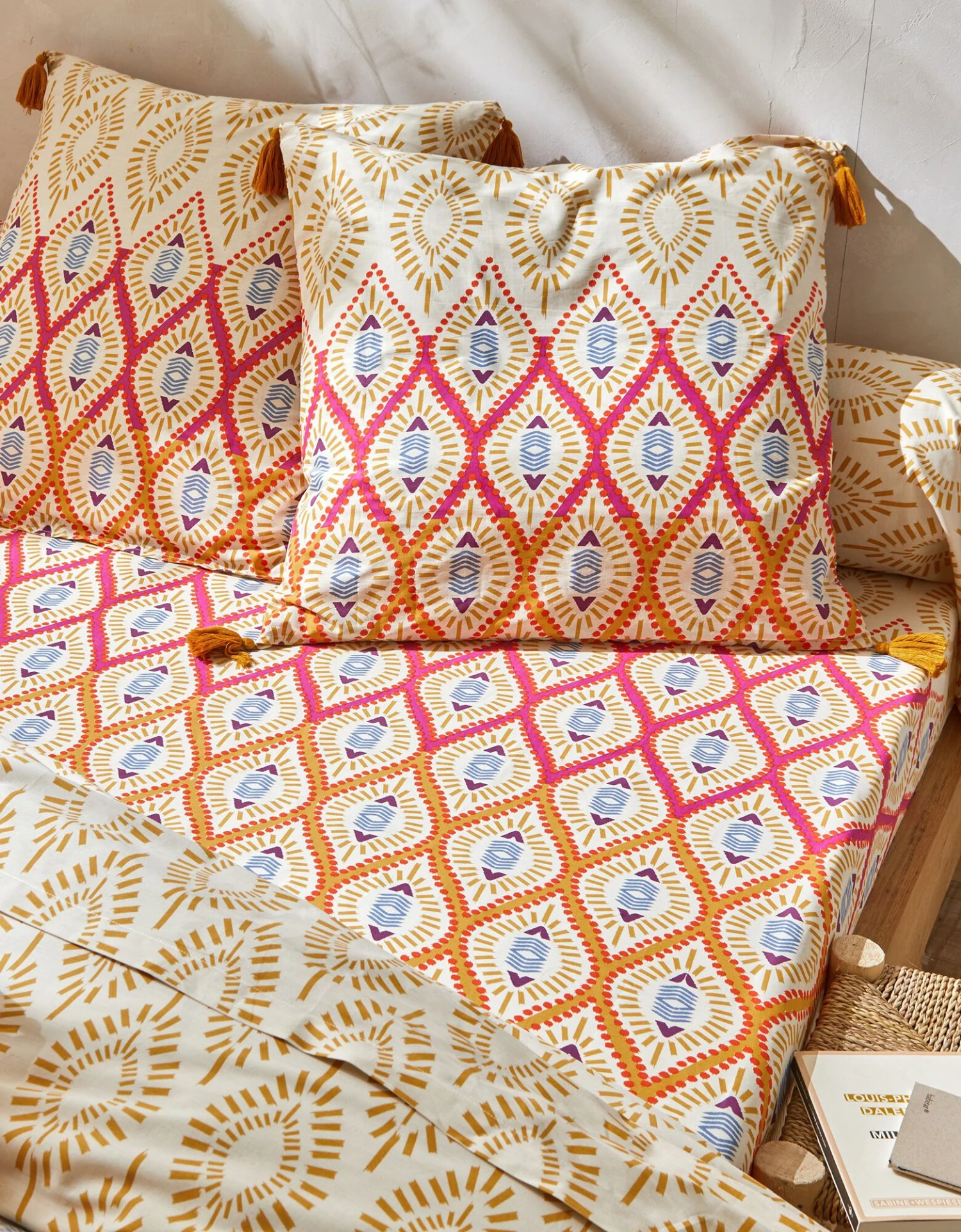 Linge De Lit Lina En Coton Imprimé Finition Pompons 6 Linge De Lit Lina En Coton Imprimé Finition Pompons – Image 6