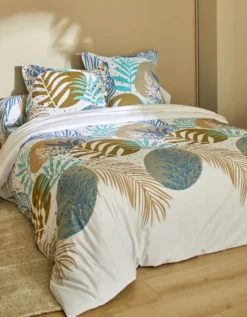 Linge De Lit Fossile En Coton Imprimé Végétal