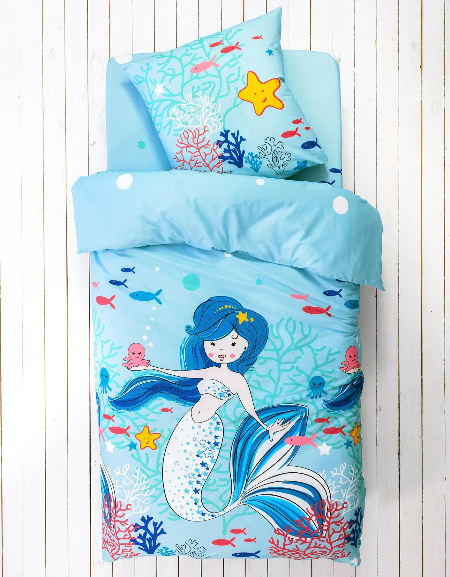 Linge De Lit Enfant à Motifs Sirènes Doris 1 Personne - Coton 7 Linge De Lit Enfant à Motifs Sirènes Doris 1 Personne - Coton – Image 7