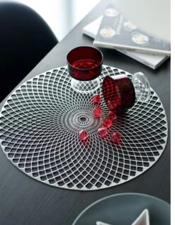 Set De Table Rond Feuillage Argenté - Lot De 4