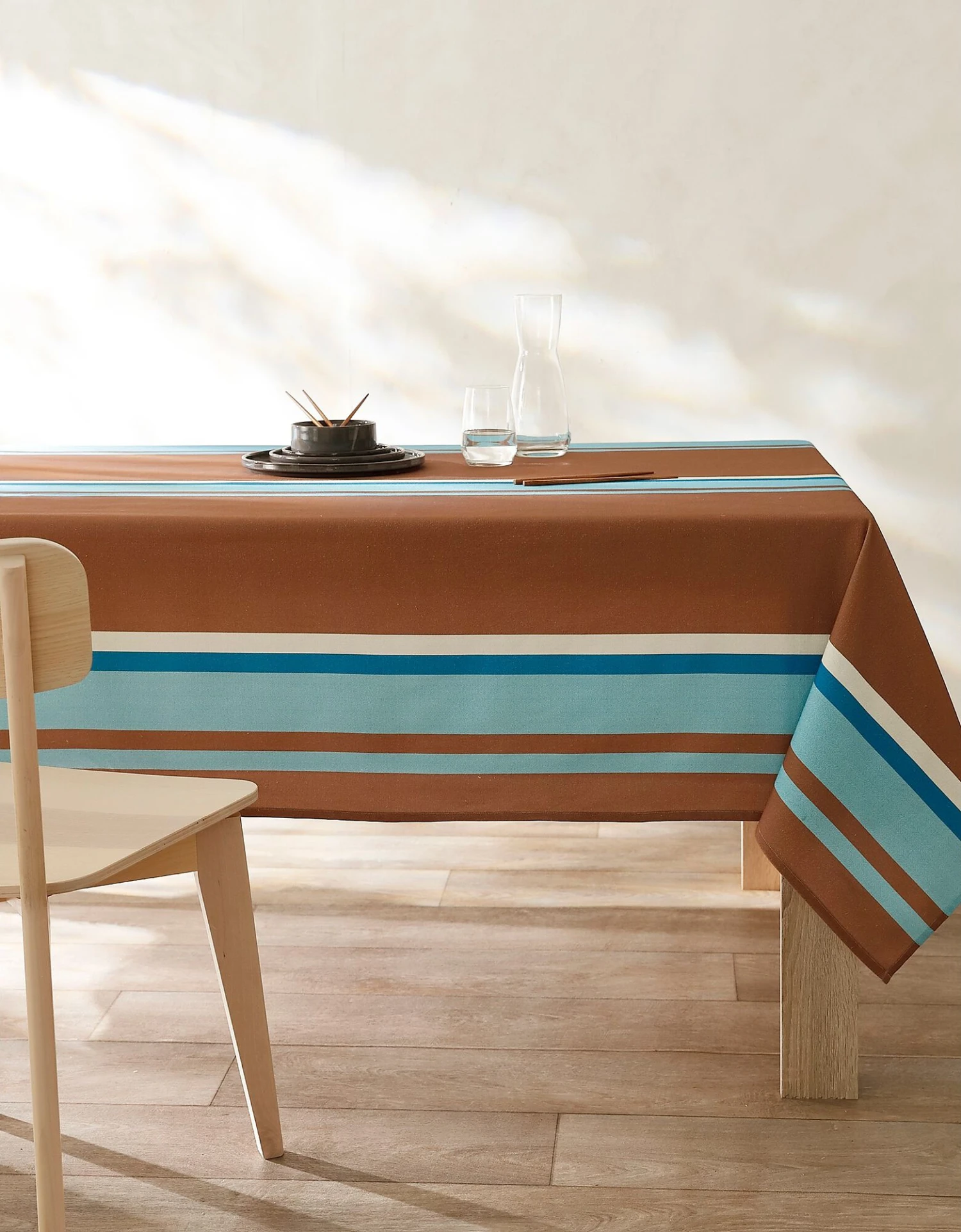 Nappe Fabriquée En France, Motif Rayé Havane - Coton Biologique(1) 2 Nappe Fabriquée En France, Motif Rayé Havane - Coton Biologique(1) – Image 2