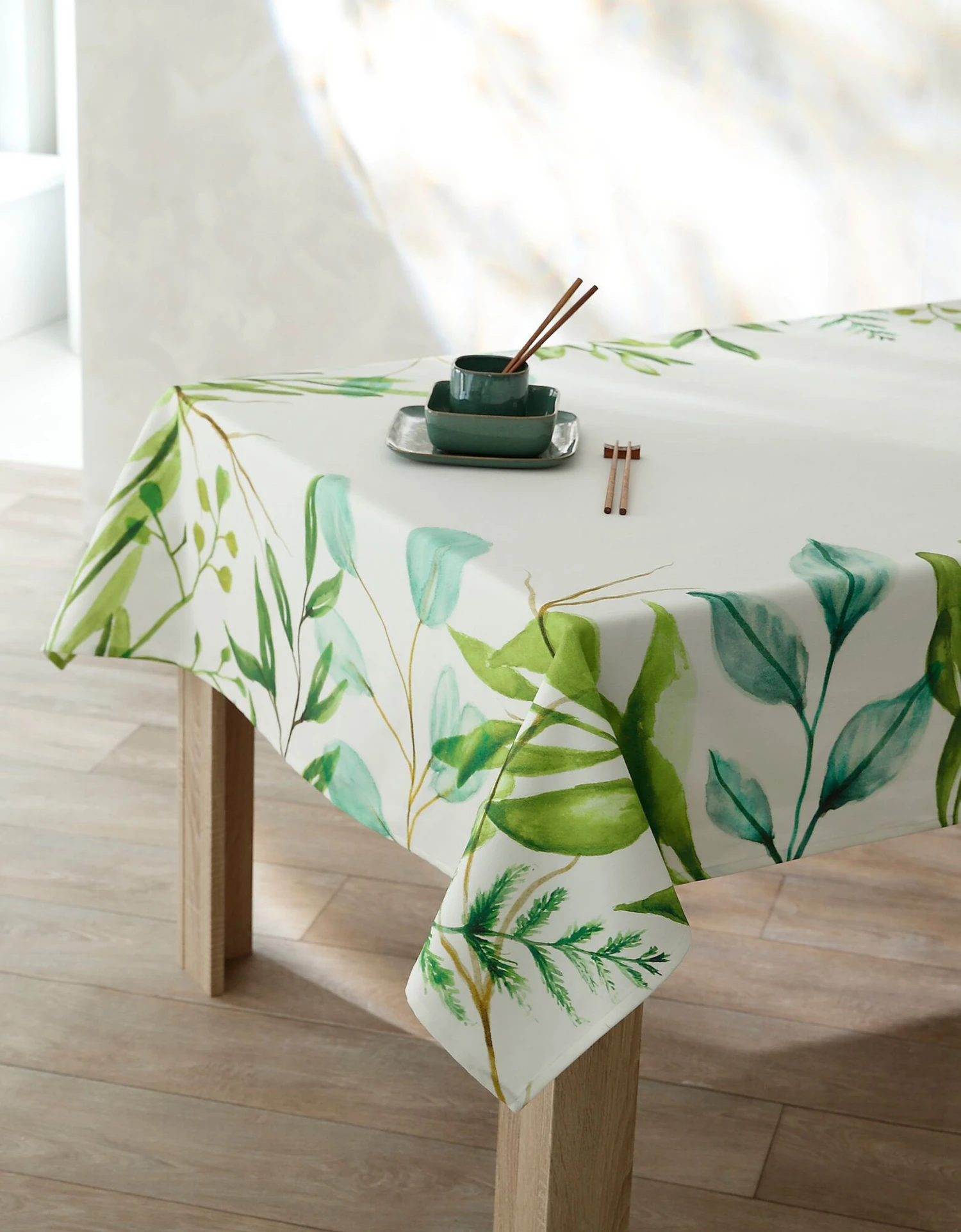 Nappe Fabriquée En France, Motif Frise Végétale Aquarelle - Coton Biologique(1) 2 Nappe Fabriquée En France, Motif Frise Végétale Aquarelle - Coton Biologique(1) – Image 2