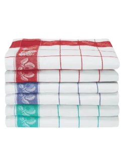 Torchons Pur Coton Carreaux Et Fruits - Lot De 6 Ou 12