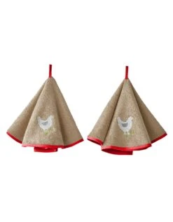 Torchons Rond éponge Brodée Poule - Lot De 2