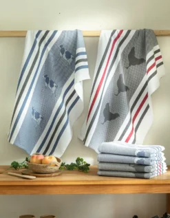 Torchons Motif Poule Et Vache - Lot De 4