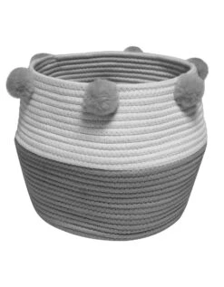 Panier De Rangement Déco à Pompons Suzy Gris/blanc