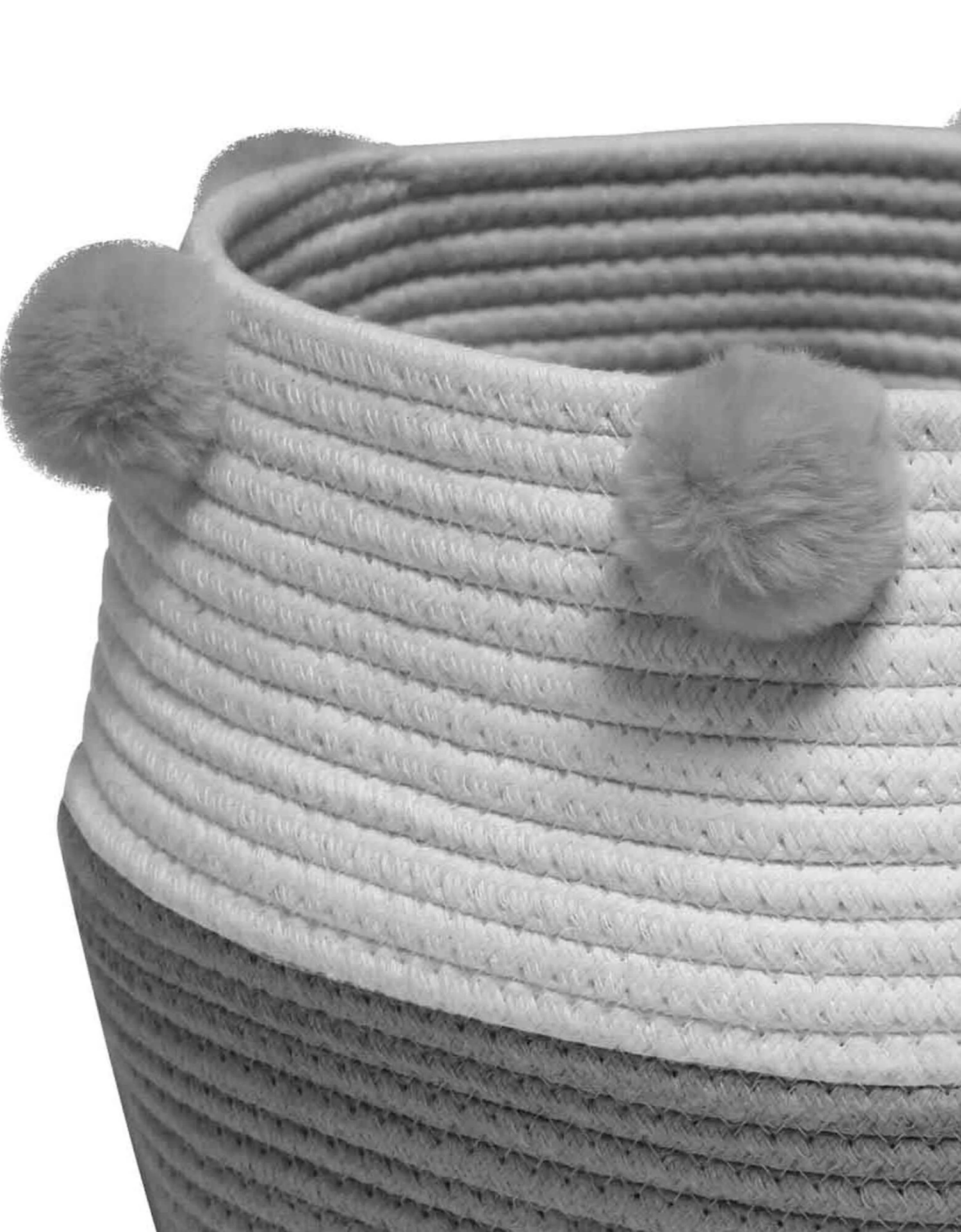 Panier De Rangement Déco à Pompons Suzy Gris/blanc 2 Panier De Rangement Déco à Pompons Suzy Gris/blanc – Image 2