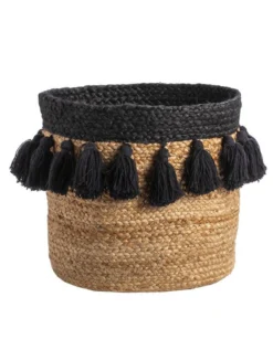 Panier Rond Jute Pompons Noirs 7 Panier Rond Jute Pompons Noirs -Maison Textiles Magasin 247021 C01 zoomx vue4