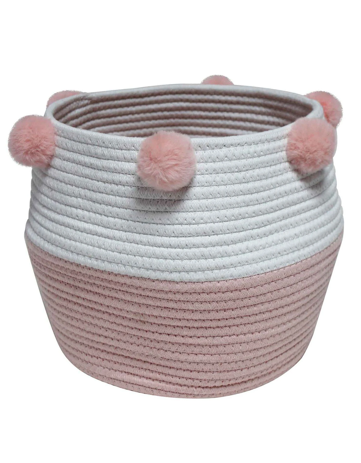 Panier De Rangement Déco à Pompons Suzy Rose/blanc 1 Panier De Rangement Déco à Pompons Suzy Rose/blanc