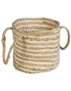 Panier De Rangement Zebu En Jute Rayé Blanc/naturel