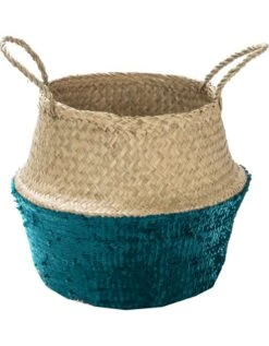 Panier De Rangement En Raphia Et Sequins