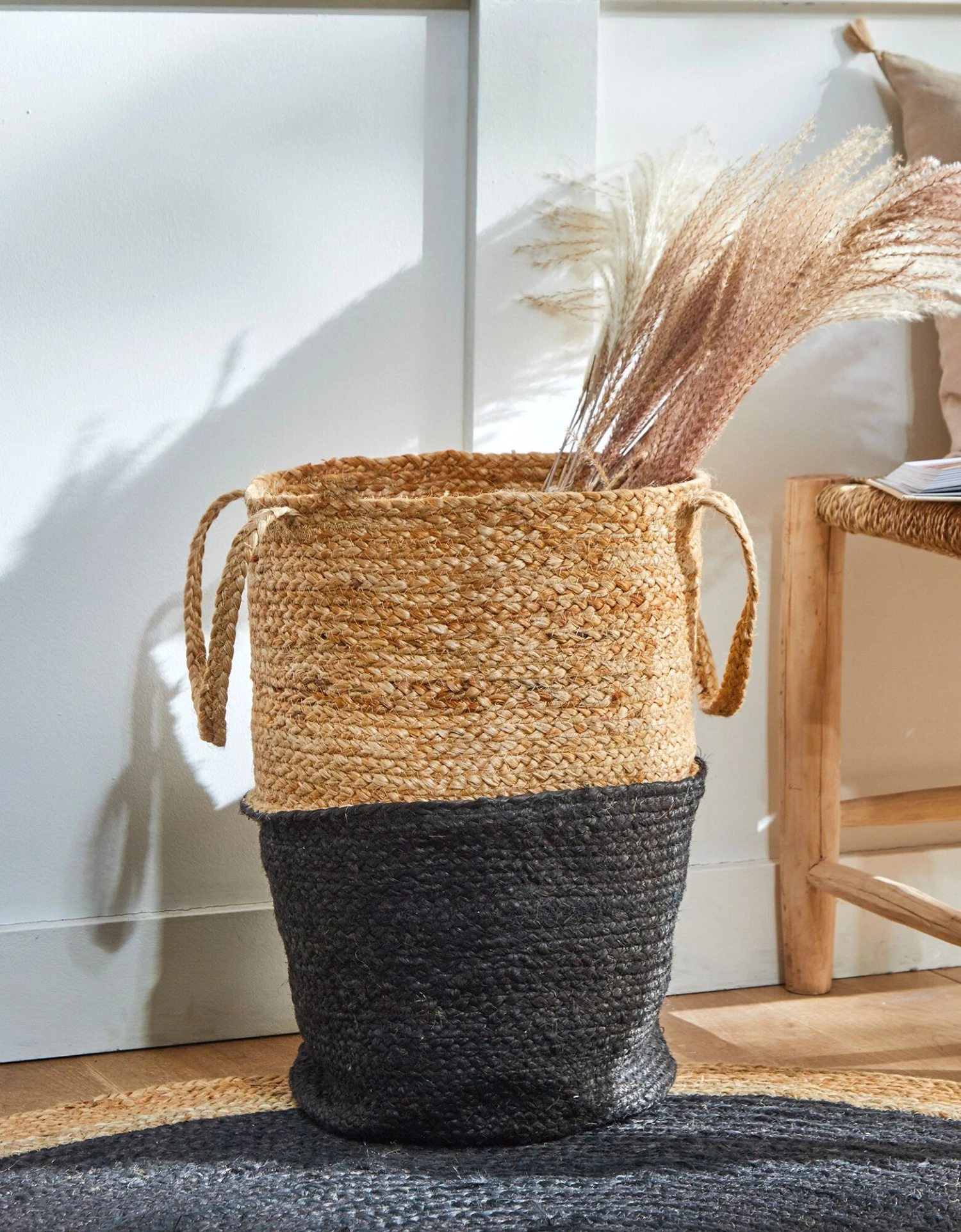 Panier Jute Tressé Naturel / Noir 1 Panier Jute Tressé Naturel / Noir