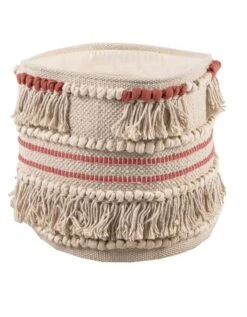 Panier Tissé Coton Blanc Cassé / Corail -Maison Textiles Magasin 247101 C01 zoomx vue3