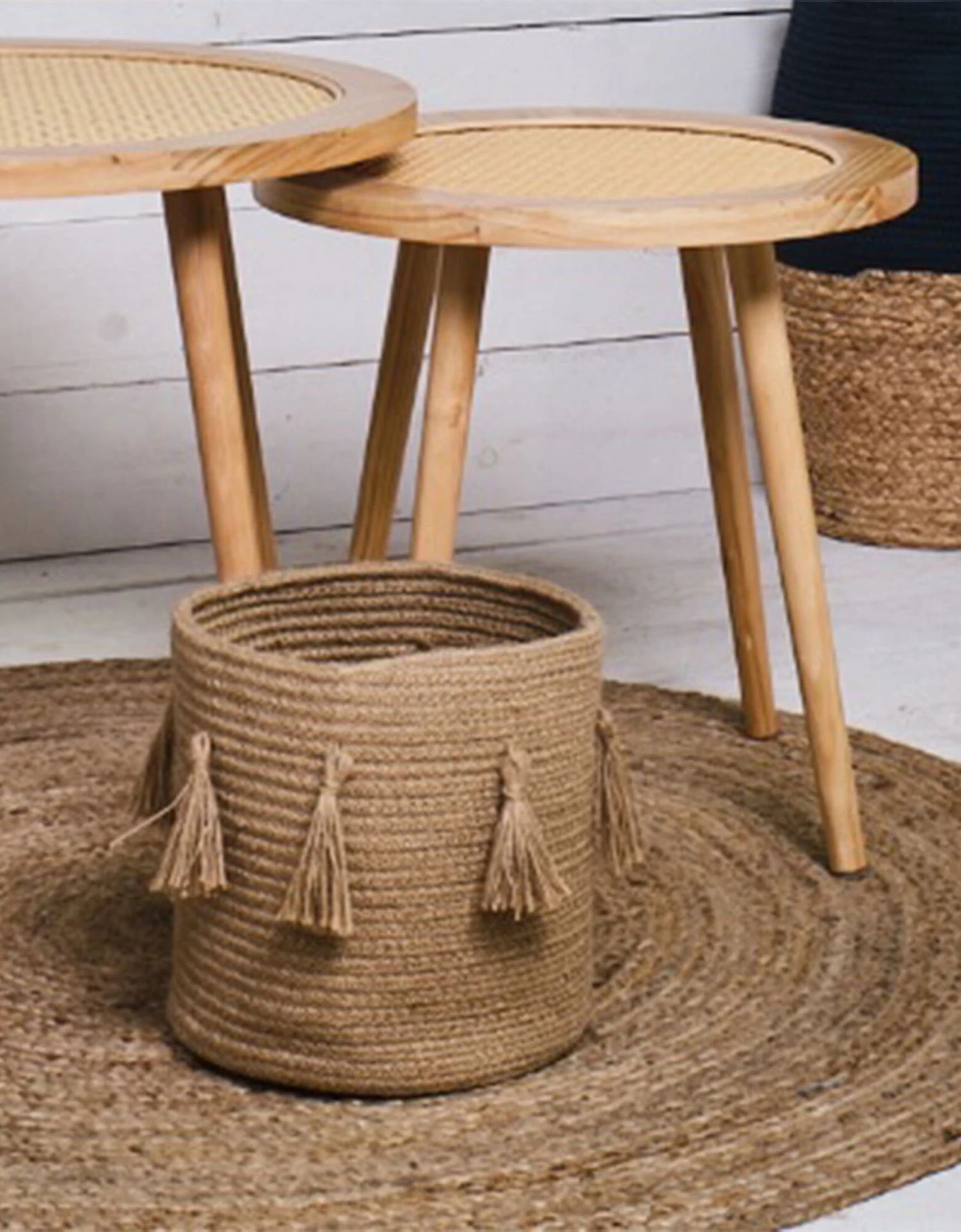 Panier De Rangement En Jute Tressée Naturelle à Pompons 2 Panier De Rangement En Jute Tressée Naturelle à Pompons – Image 2