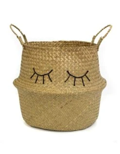 Panier De Rangement En Jonc De Mer Naturel Yeux Brodés