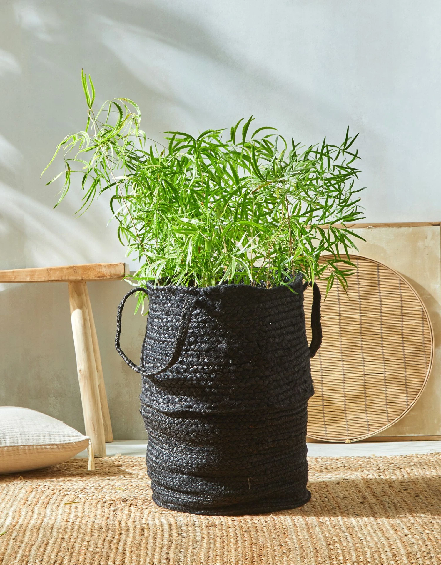 Panier Pliable Jute Tressé Noir 1 Panier Pliable Jute Tressé Noir