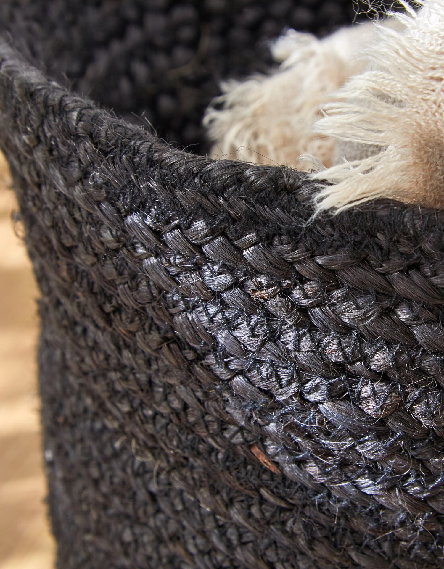 Panier Pliable Jute Tressé Noir 4 Panier Pliable Jute Tressé Noir – Image 4