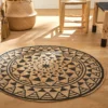 Tapis Rond En Jute Imprimé Noir