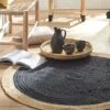 Tapis Rond Jute Bicolore Noir Et Naturel