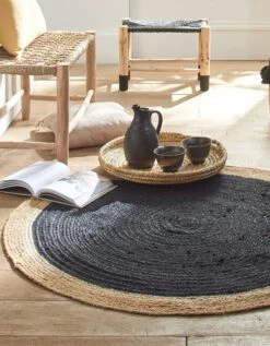Tapis Rond Jute Bicolore Noir Et Naturel