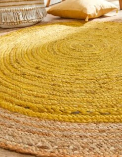 Tapis Rond Jute Bicolore Moutarde/naturel -Maison Textiles Magasin 291092 C01 zoomx vue3