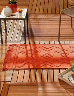 Tapis Jacquard à Franges Terracotta