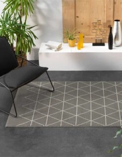 Tapis Rectangulaire Motif Géométrique Gris