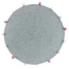 Tapis Rond Finition Pompons Gris/rose