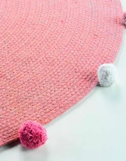 Tapis Rond Finition Pompons Rose -Maison Textiles Magasin 291194 C01 zoomx vue3