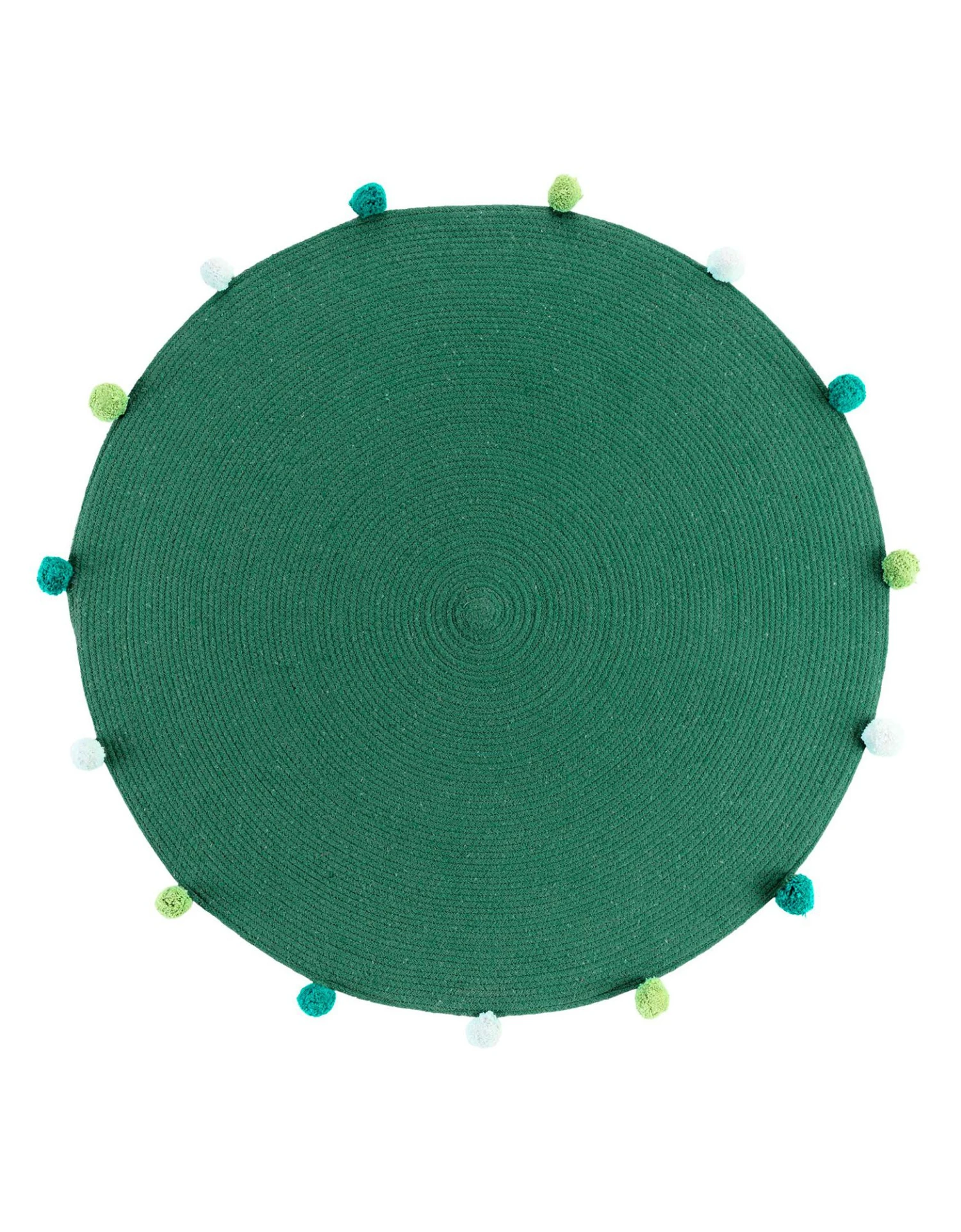 Tapis Rond Finition Pompons Vert 1 Tapis Rond Finition Pompons Vert