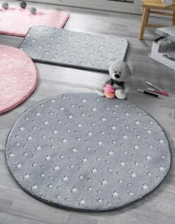 Tapis Flanelle Imprimé étoiles Phosphorescentes - Rond