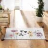 Tapis Rectangulaire Finition Pompons, Imprimé Fleurs