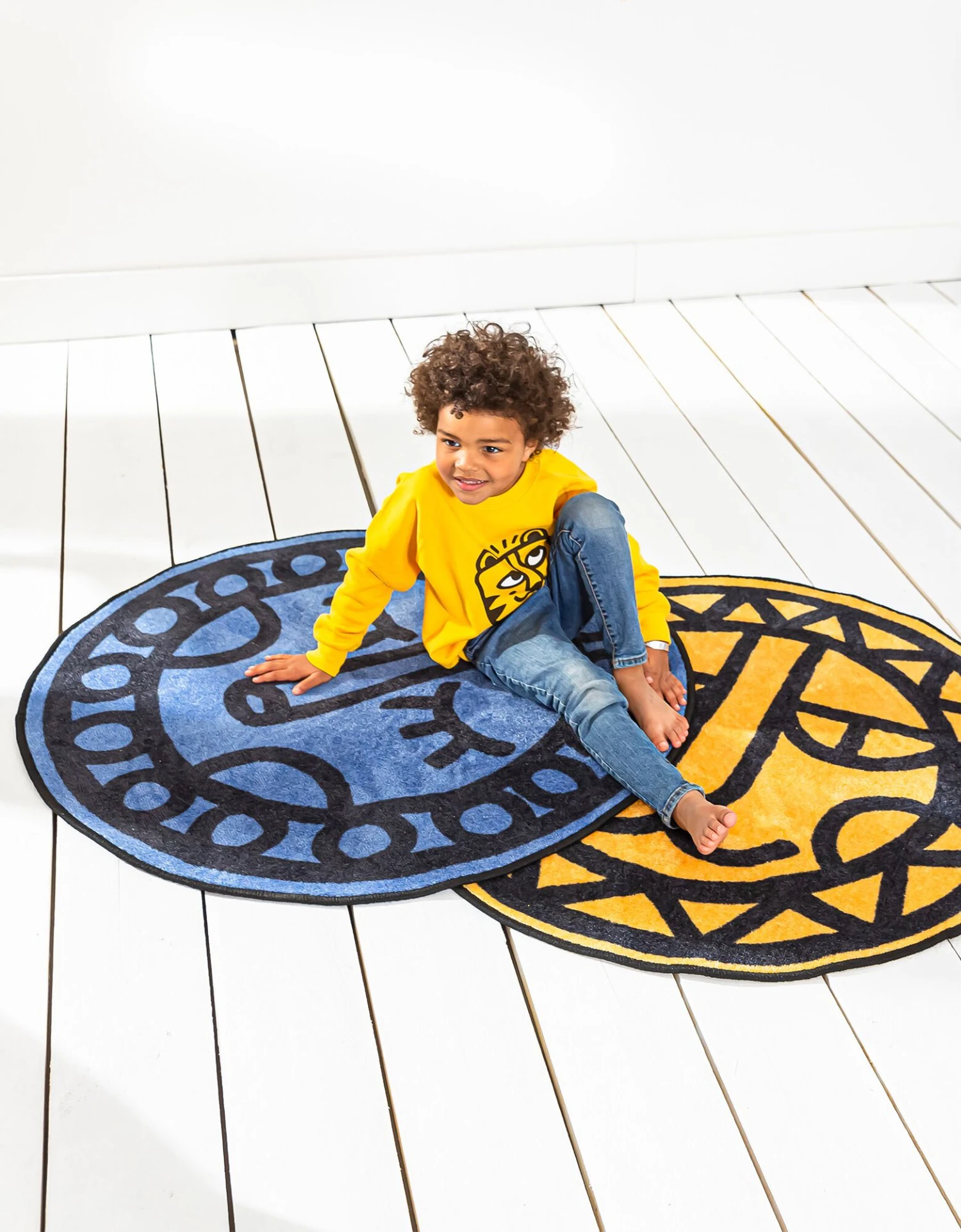 Tapis Rond Imprimé Tête D'animal Fond Bleu, Collection Enfant LEM 2 Tapis Rond Imprimé Tête D'animal Fond Bleu, Collection Enfant LEM – Image 2