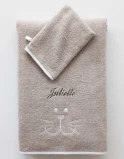 Éponge Enfant Personnalisable Brodé Chat Coton - 450g/m2