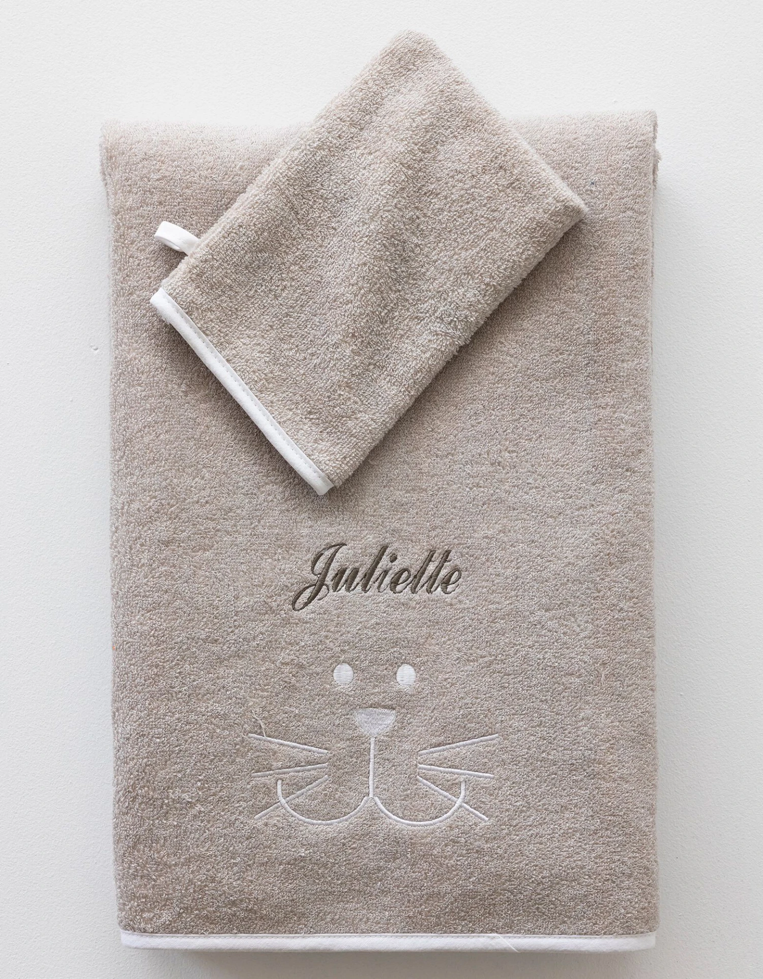 Éponge Enfant Personnalisable Brodé Chat Coton - 450g/m2 1 Éponge Enfant Personnalisable Brodé Chat Coton - 450g/m2