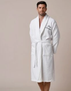 Peignoir Mixte Adulte éponge Bouclette Col Châle Personnalisable