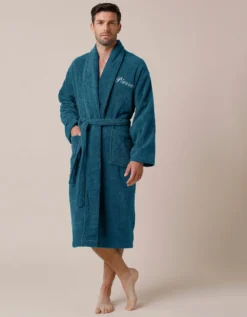 Peignoir Mixte Adulte éponge Bouclette Col Châle Personnalisable