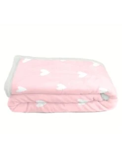 Plaid Polaire Imprimé Coeurs Et Sherpa