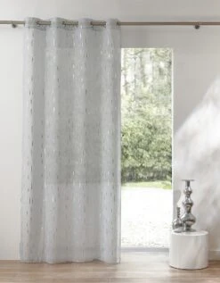 Panneau Voile Motif Gouttelettes Argentées Finition Oeillets