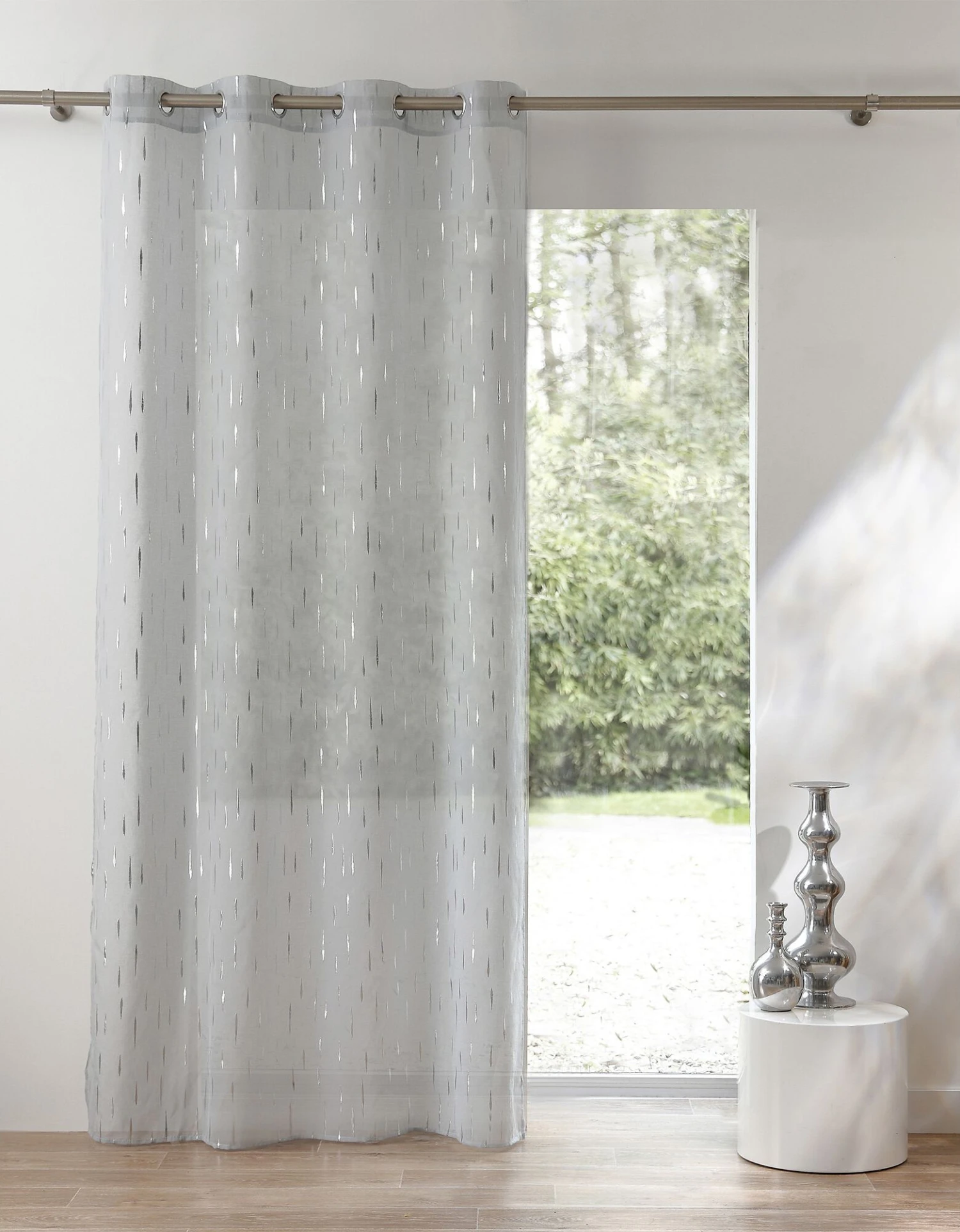 Panneau Voile Motif Gouttelettes Argentées Finition Oeillets 1 Panneau Voile Motif Gouttelettes Argentées Finition Oeillets