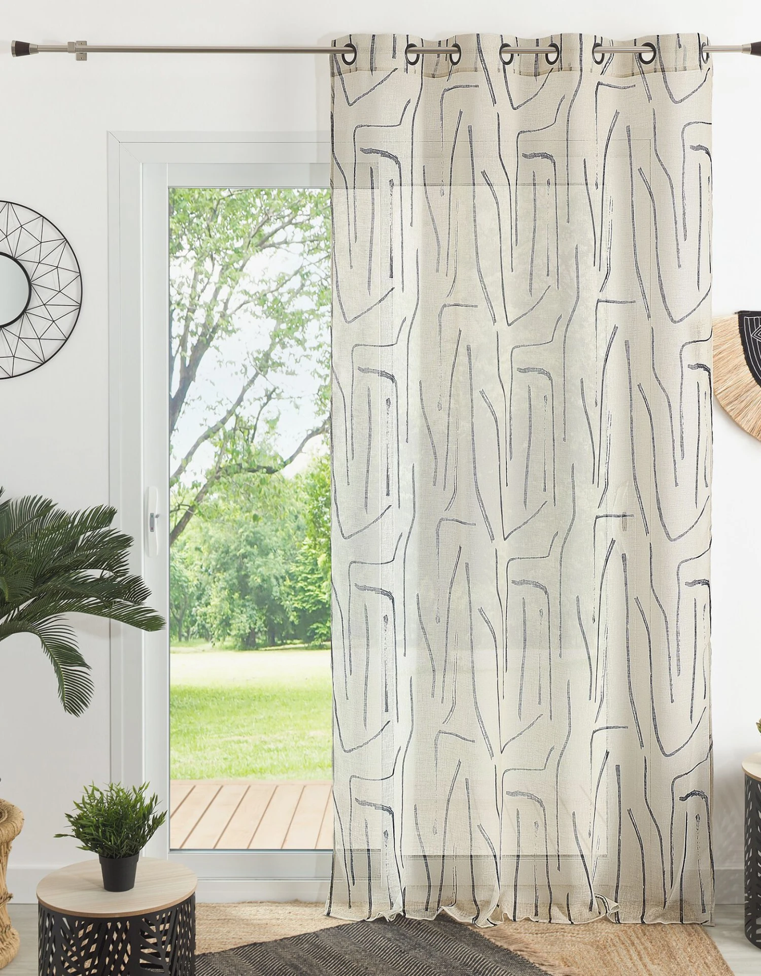 Voilage Effet Lin Imprimé Abstrait 1 Voilage Effet Lin Imprimé Abstrait