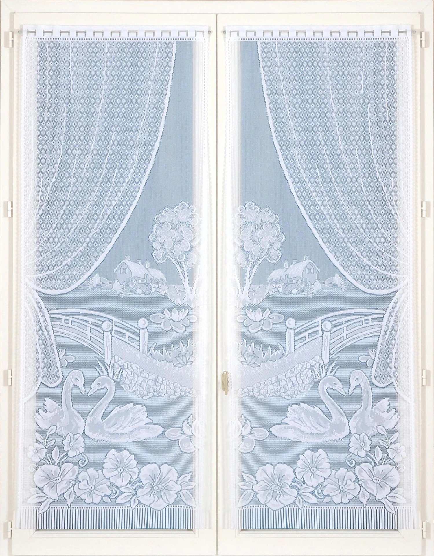 Vitrage Droit Motif Cygnes - Paire 1 Vitrage Droit Motif Cygnes - Paire