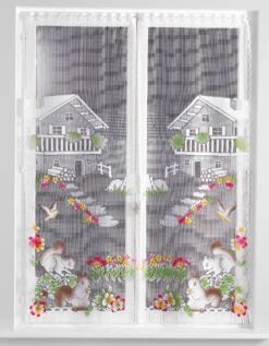 Vitrage Droit Motif écureuils - Paire