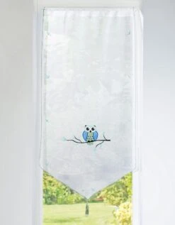 Vitrage Brodé Chouette Forme Pointe Pompon Finition Passe-tringle