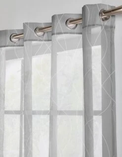 Rideau Panneau Voile Imprimé Ondulant Gris/blanc Finition Oeillets
