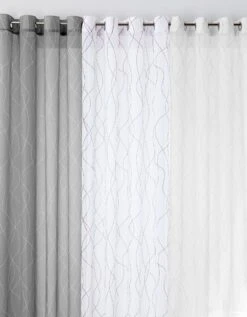 Rideau Panneau Voile Imprimé Ondulant Gris/blanc Finition Oeillets -Maison Textiles Magasin 323754 C01 zoomx vue3