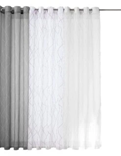 Rideau Panneau Voile Imprimé Ondulant Gris/blanc Finition Oeillets -Maison Textiles Magasin 323754 C01 zoomx vue4