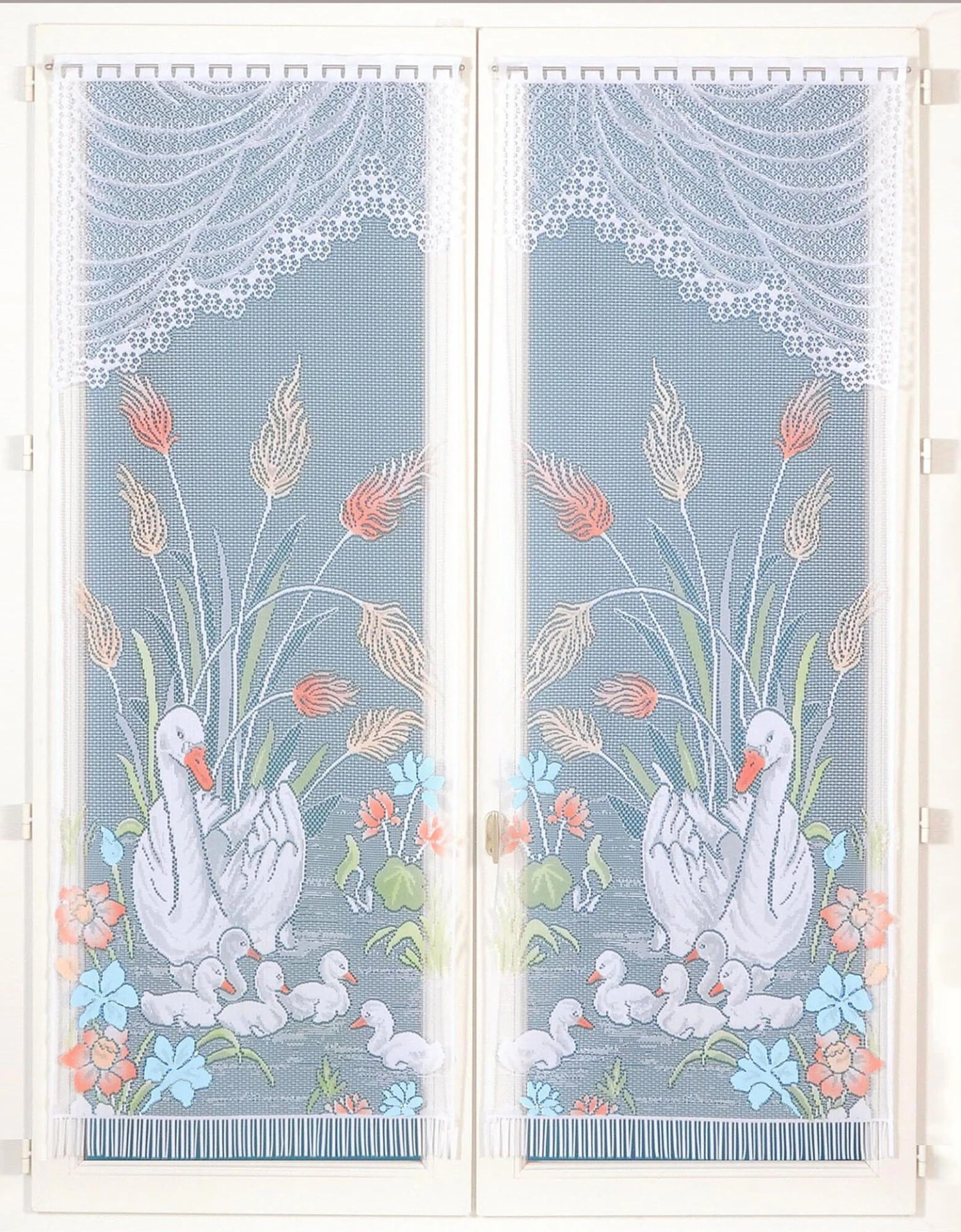 Vitrage Droit Motif Cygnes - Paire 1 Vitrage Droit Motif Cygnes - Paire