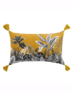 Coussin Imprimé Tropical Pompons